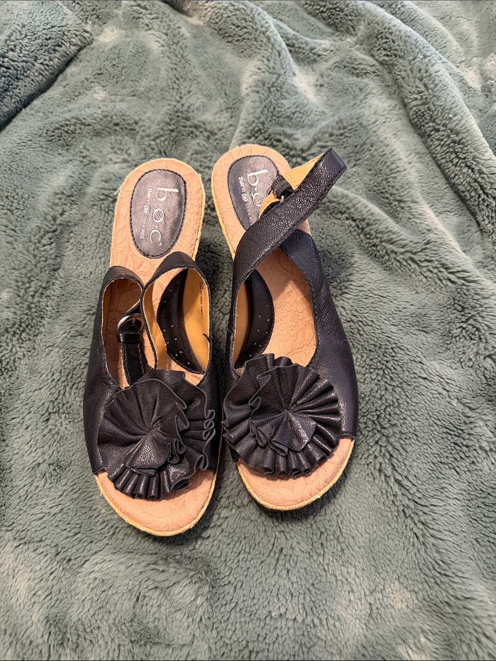 b.o.c. Black Floral-Accent Slingback Clog Sandals